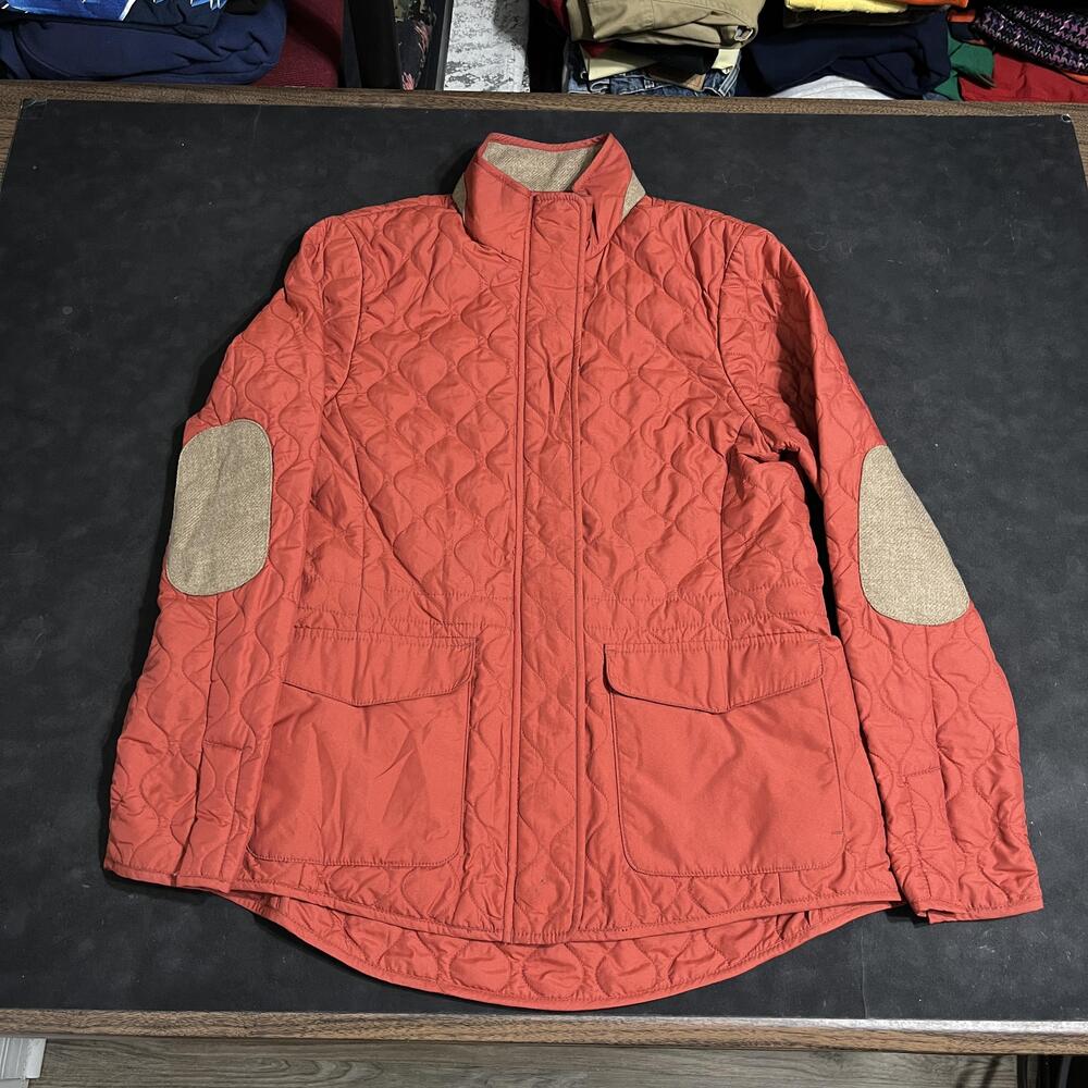 Peter Millar Blakely Quilted Field Jacket Womens Small Orange Lambswool Trim